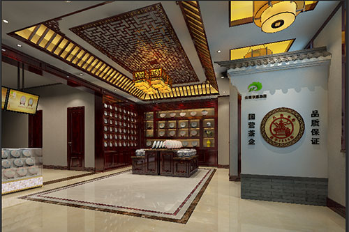 上林古朴典雅的中式茶叶店大堂设计效果图
