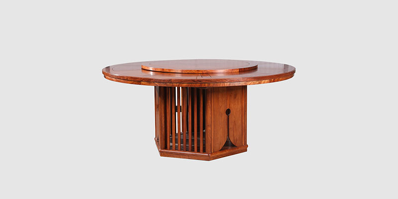 上林中式餐厅装修天地圆台餐桌红木家具效果图